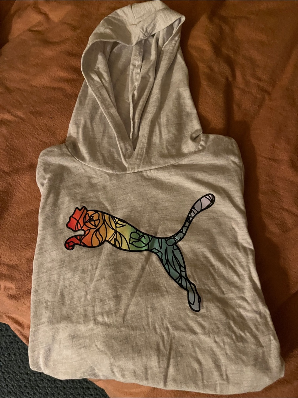 Puma Beige Hoodie with Multicolor Rainbow Cat Logo